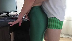 Russian Female Sasha Bikeyeva - Home flick of a Female in green opened up pants